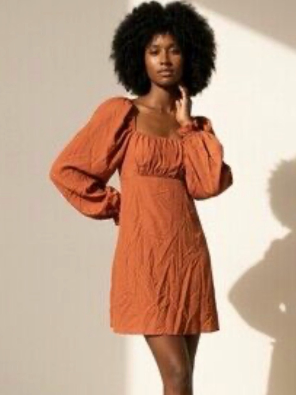 Altar’d State Women’s Rust Orange Puff-Sleeve Mini Dress